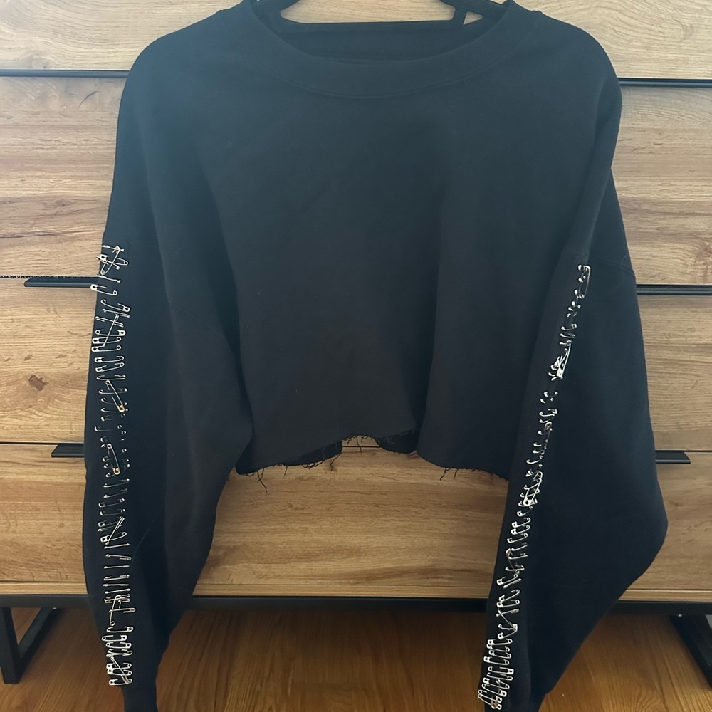 Black Carmar Cropped Sweatshirt with Sleeve Details